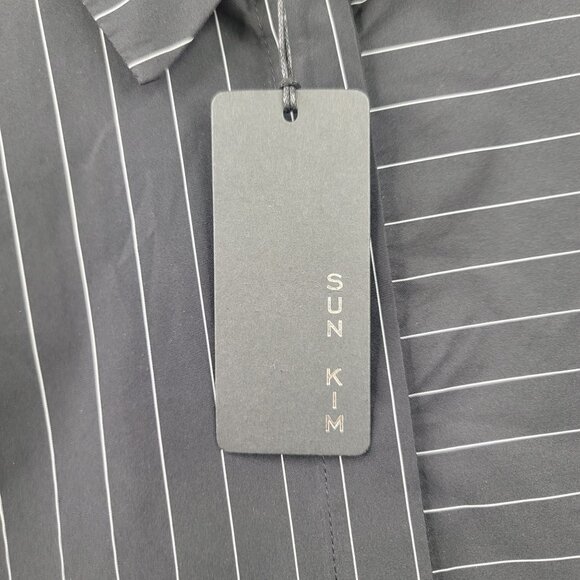 Sun Kim Womens XS Pinstripe Tunic Button Front Pockets USA Lagenlook Designer - Picture 7 of 15